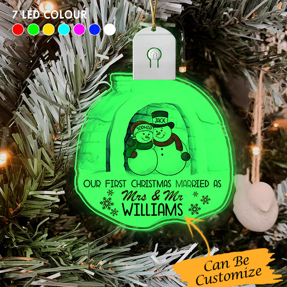 Personalized Our First Christmas Married As Mr And Mrs Led Ornaments 2024 Xmas Decor