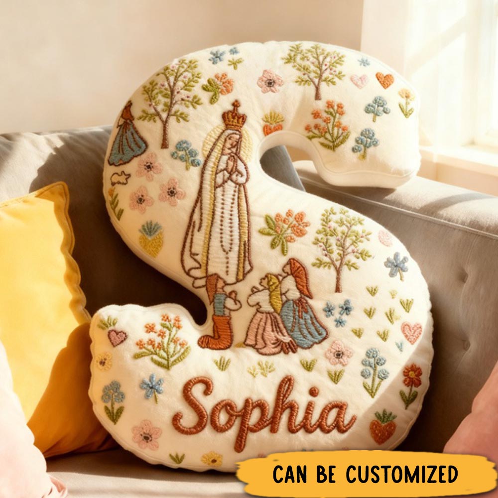 Personalized Our Lady of Fatima Letter Pillow with Custom Name Graphic 3D Print Pillow Home Decor Religious Gift Catholic Gift