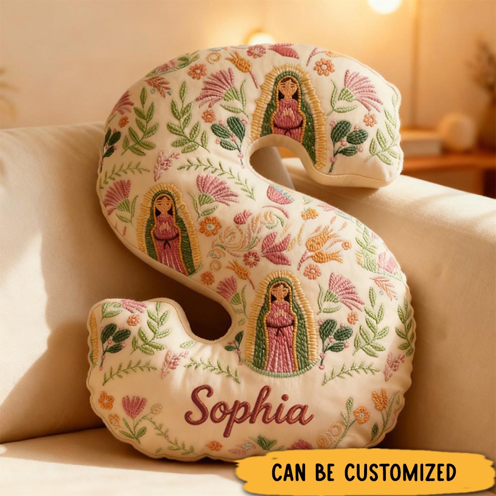 Personalized Our Lady of Guadalupe Letter Pillow with Custom Name Graphic 3D Print Pillow Religious Home Decor Catholic Gift for Women