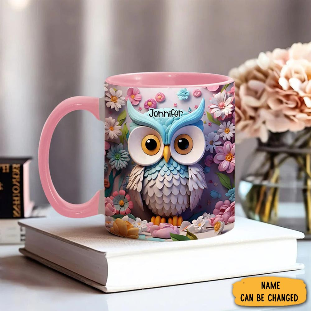 Personalized Owl And Flowers Mug Cute Coffee Mug Christmas Gifts For Owl Lovers