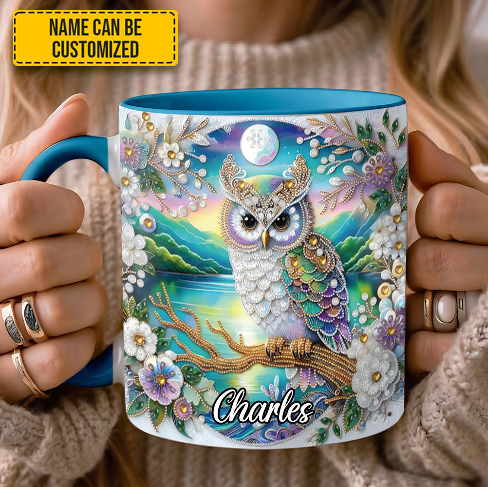 Personalized Owl Flower Pattern Diamond Mug Floral Vibe Animal Coffee Mug Owl Lovers Gifts
