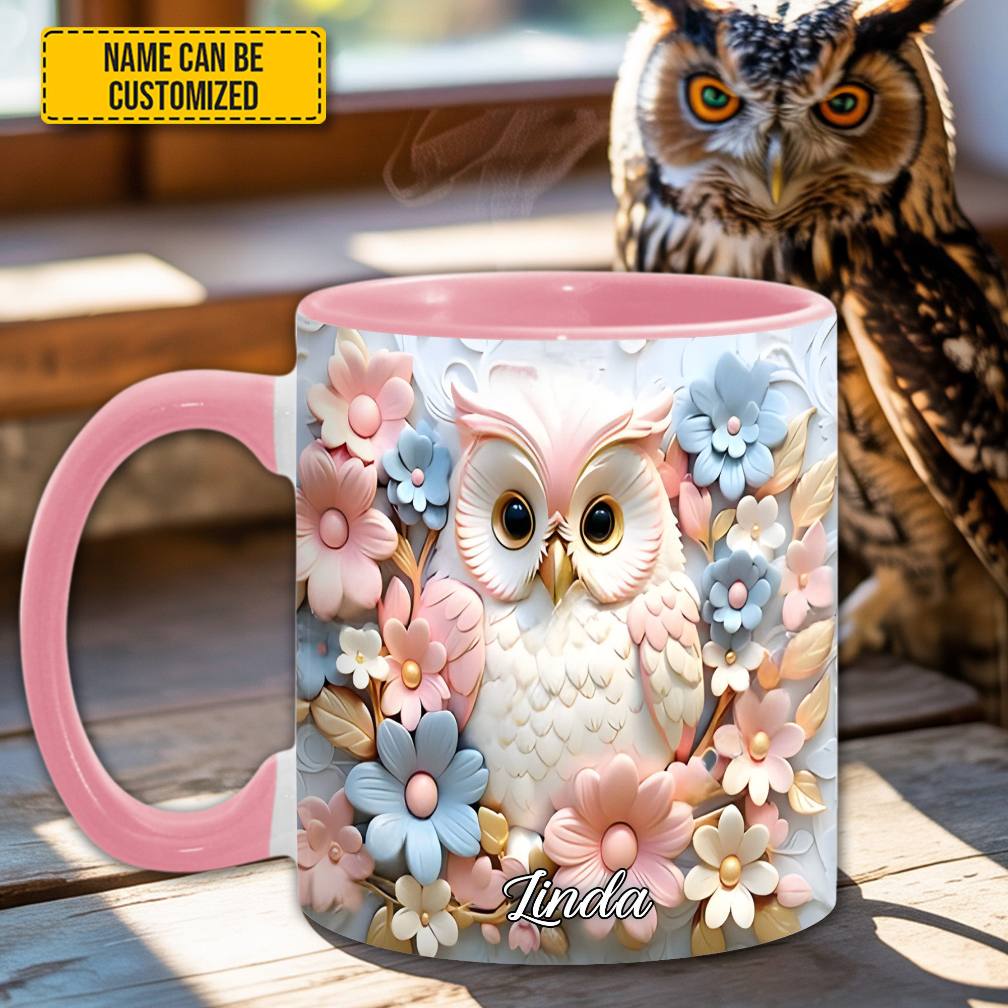 Personalized Owl Mug Floral Design Animal Coffee Mug Owl Lovers Presents