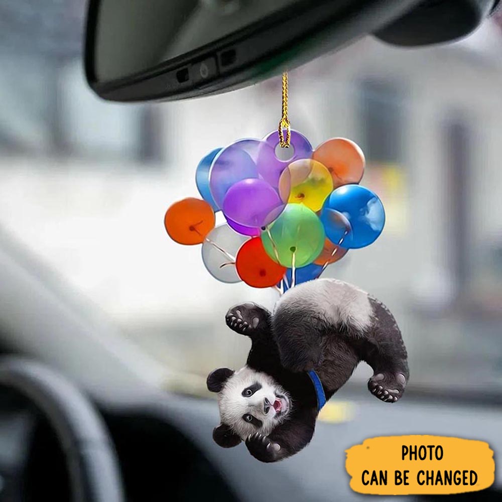 Personalized Panda Fly With Bubbles Car Hanging Ornament Magical Christmas Tree Ornament