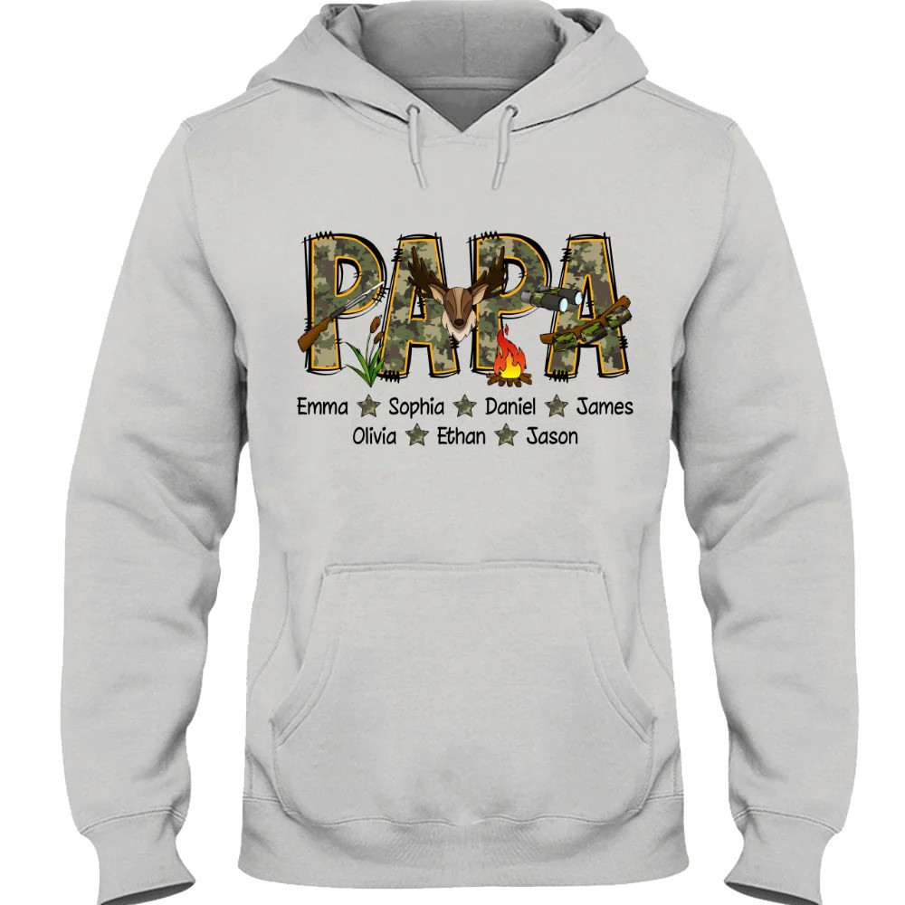 Personalized Papa Hoodie Camo Letter Family Names Pullover Special Fathers Day Gift for Him