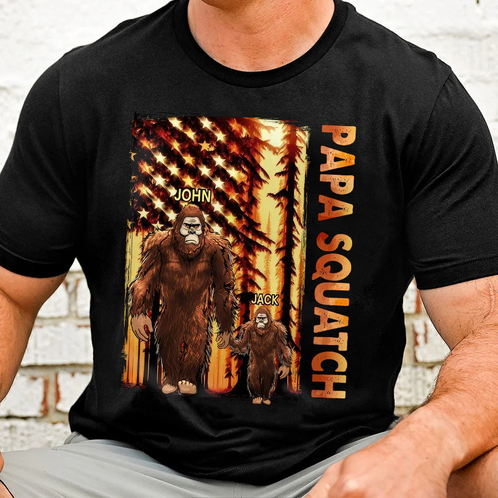 Personalized Papa Squatch T Shirt Bigfoot Family Name Outdoor Fathers Day Gift for Him