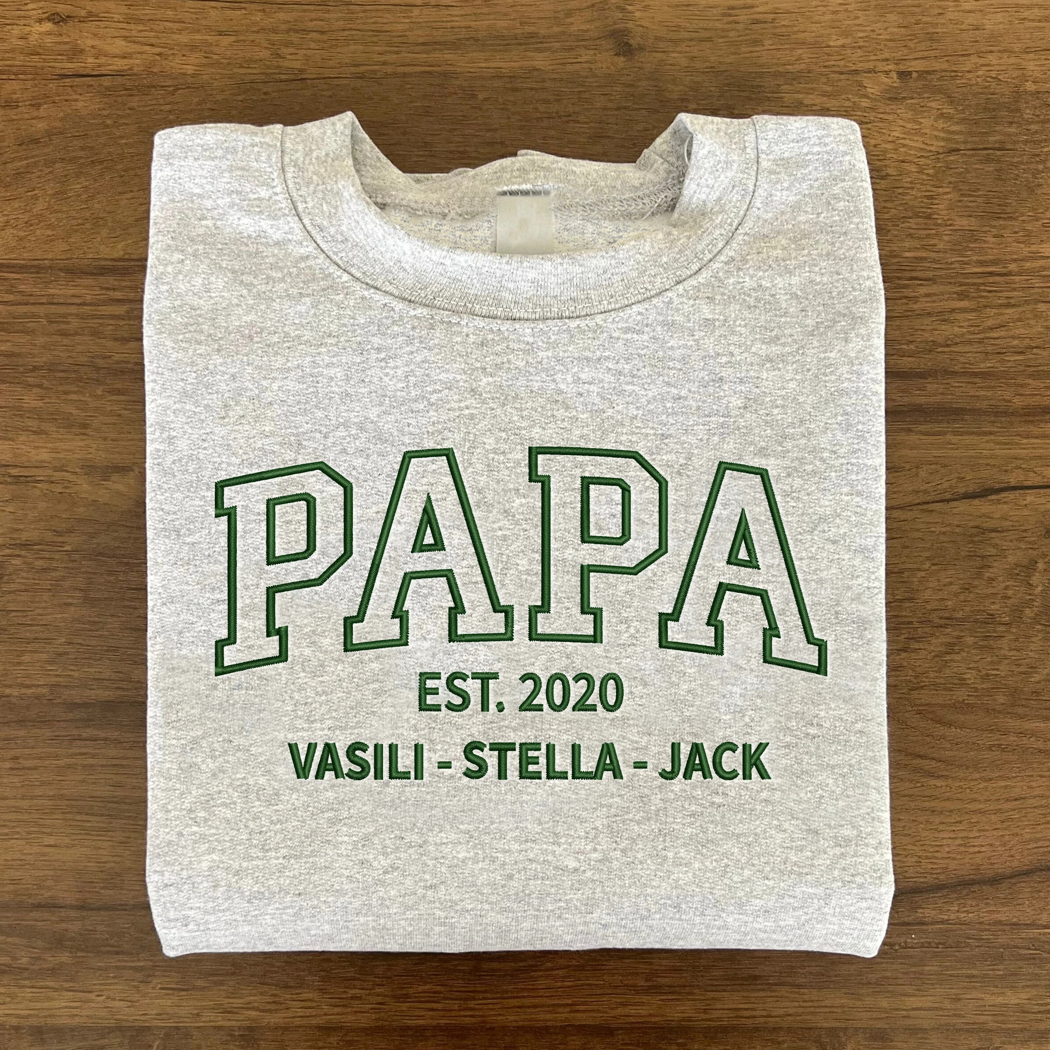 Personalized Papa Sweatshirt Est 2020 Family Name College Style Pullover Gift for Dad