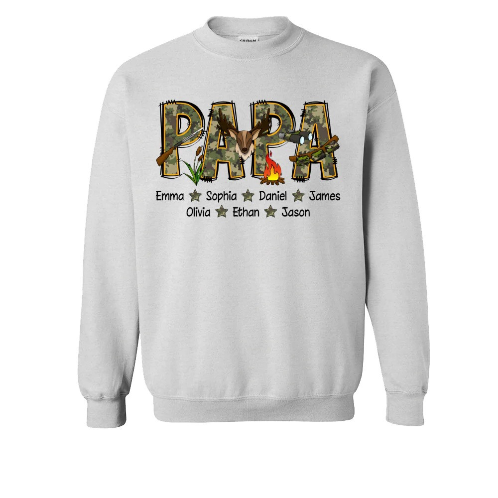 Personalized Papa Sweatshirt Hunting Grandpa With Grandkids Names Outdoor Gift for Dad