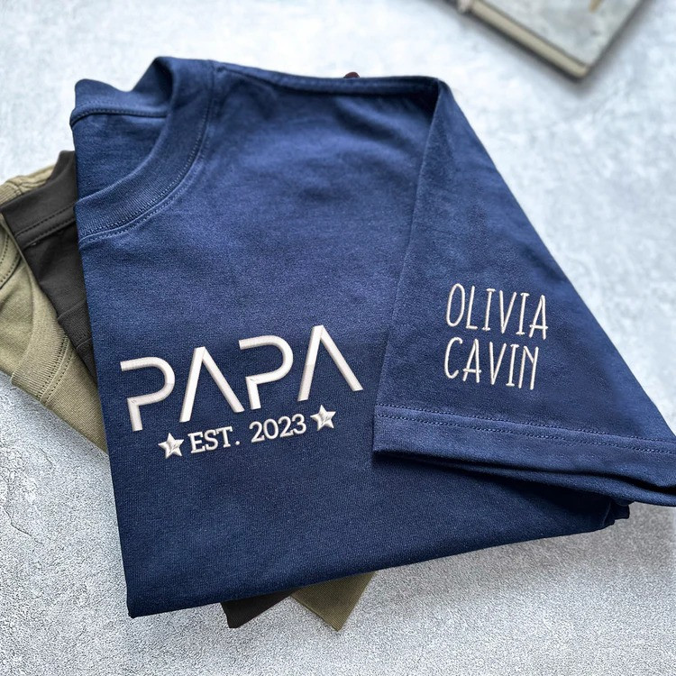 Personalized Papa T Shirt Est 2023 Family Names College Logo Fathers Day Gift Ideas