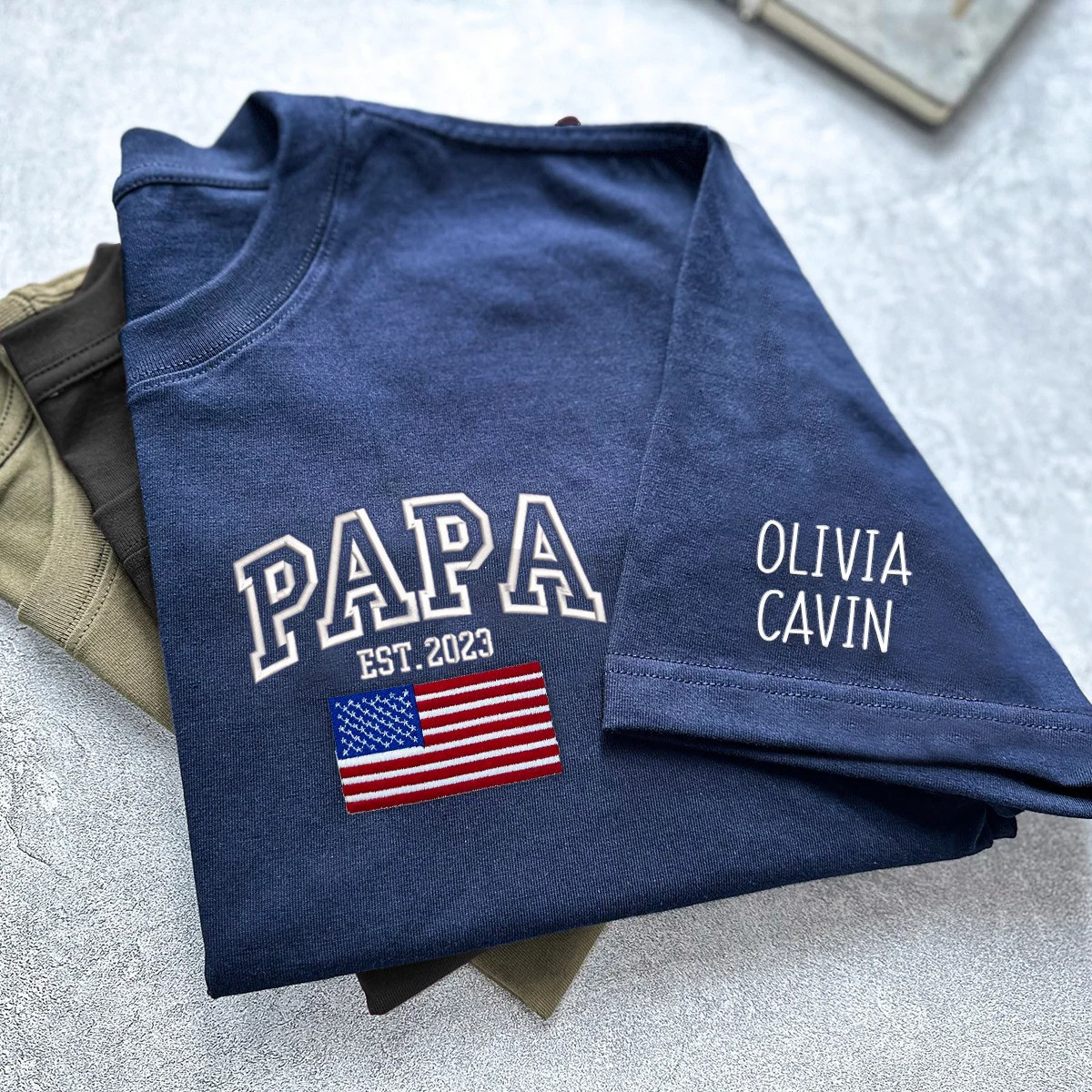 Personalized Papa T Shirt Est 2023 Flag Family Names Minimal Fathers Day Gift Ideas
