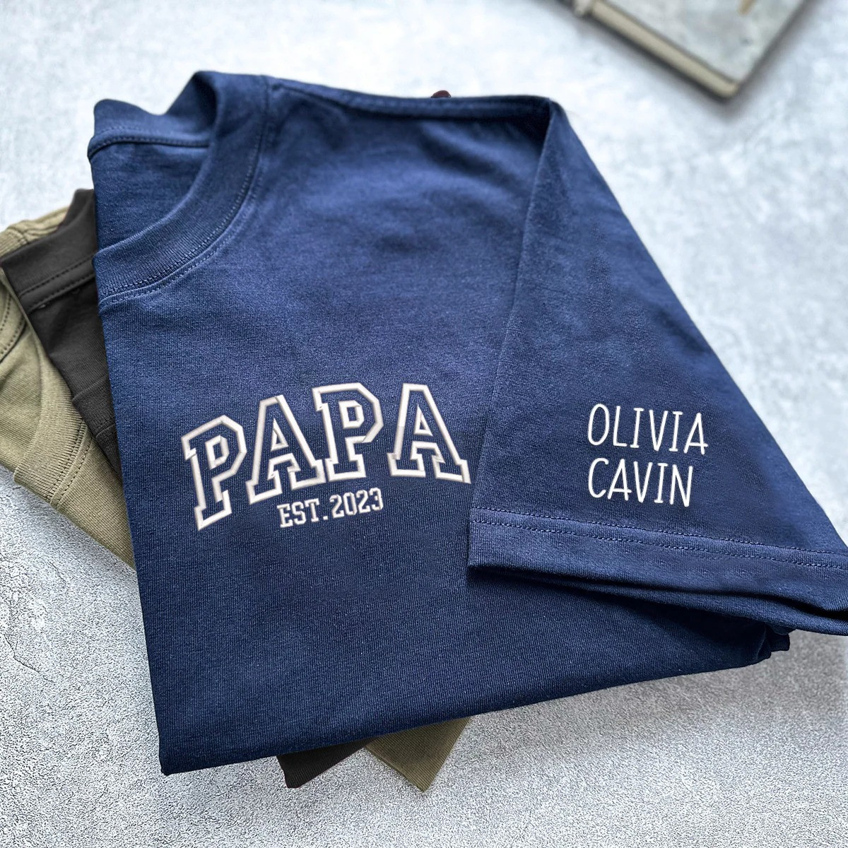 Personalized Papa T Shirt Est 2024 Embroidered Look Family Name Fathers Day Gift Ideas