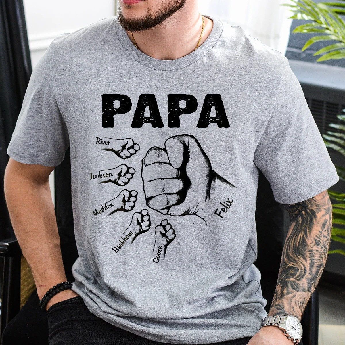 Personalized Papa T Shirt Fist Bump Line Art Family Name Special Fathers Day Gift Ideas