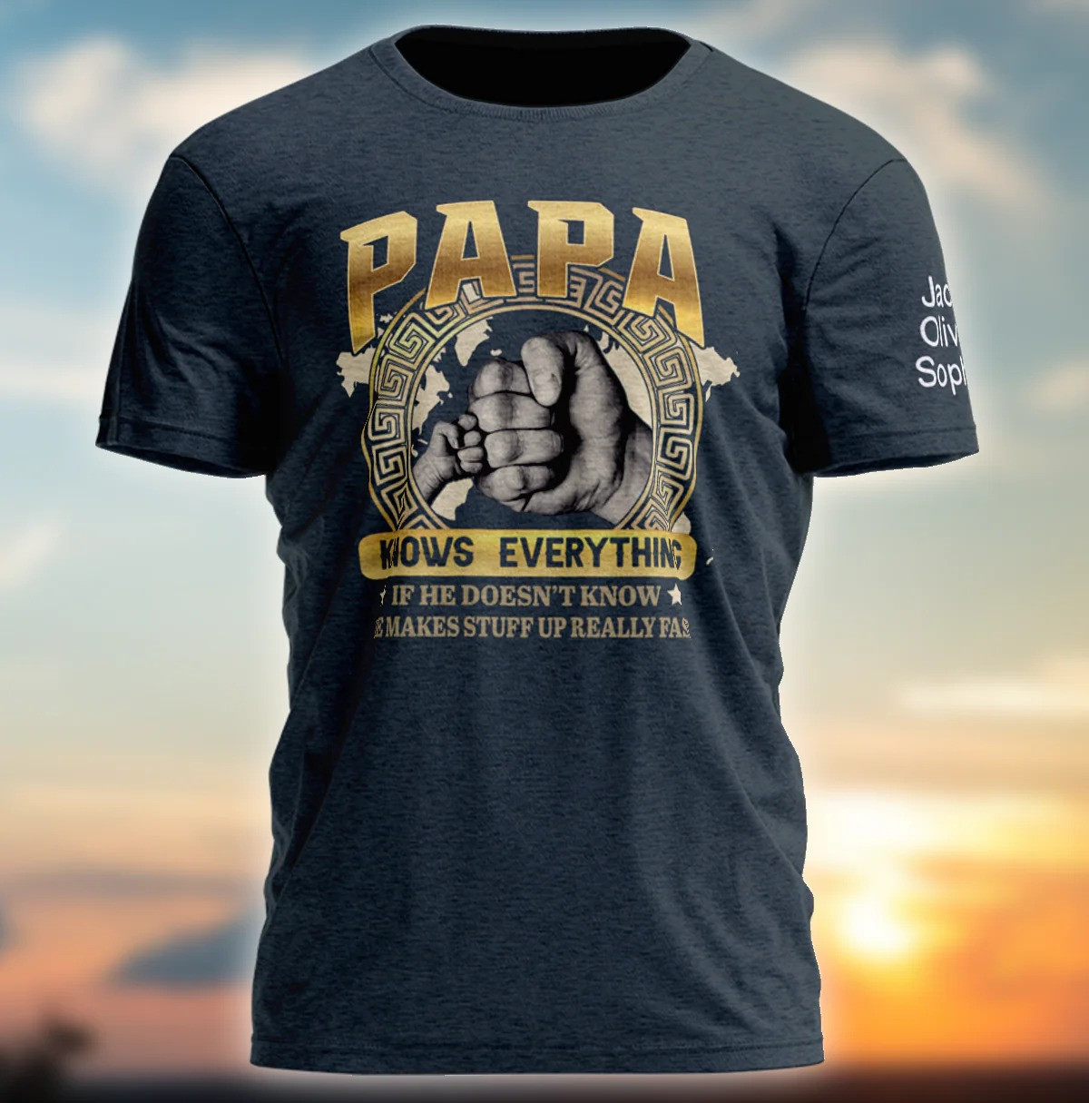 Personalized Papa T Shirt Knows Everything Fist Bump Family Special Fathers Day Gift Ideas