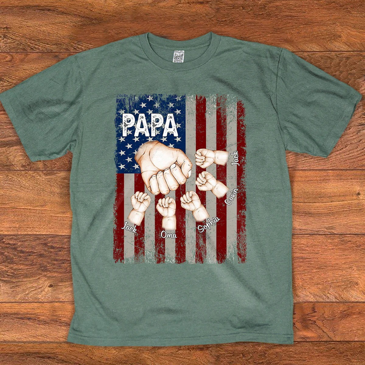 Personalized Papa T Shirt Patriotic Fist Bump Custom Family Name Fathers Day Gift Ideas