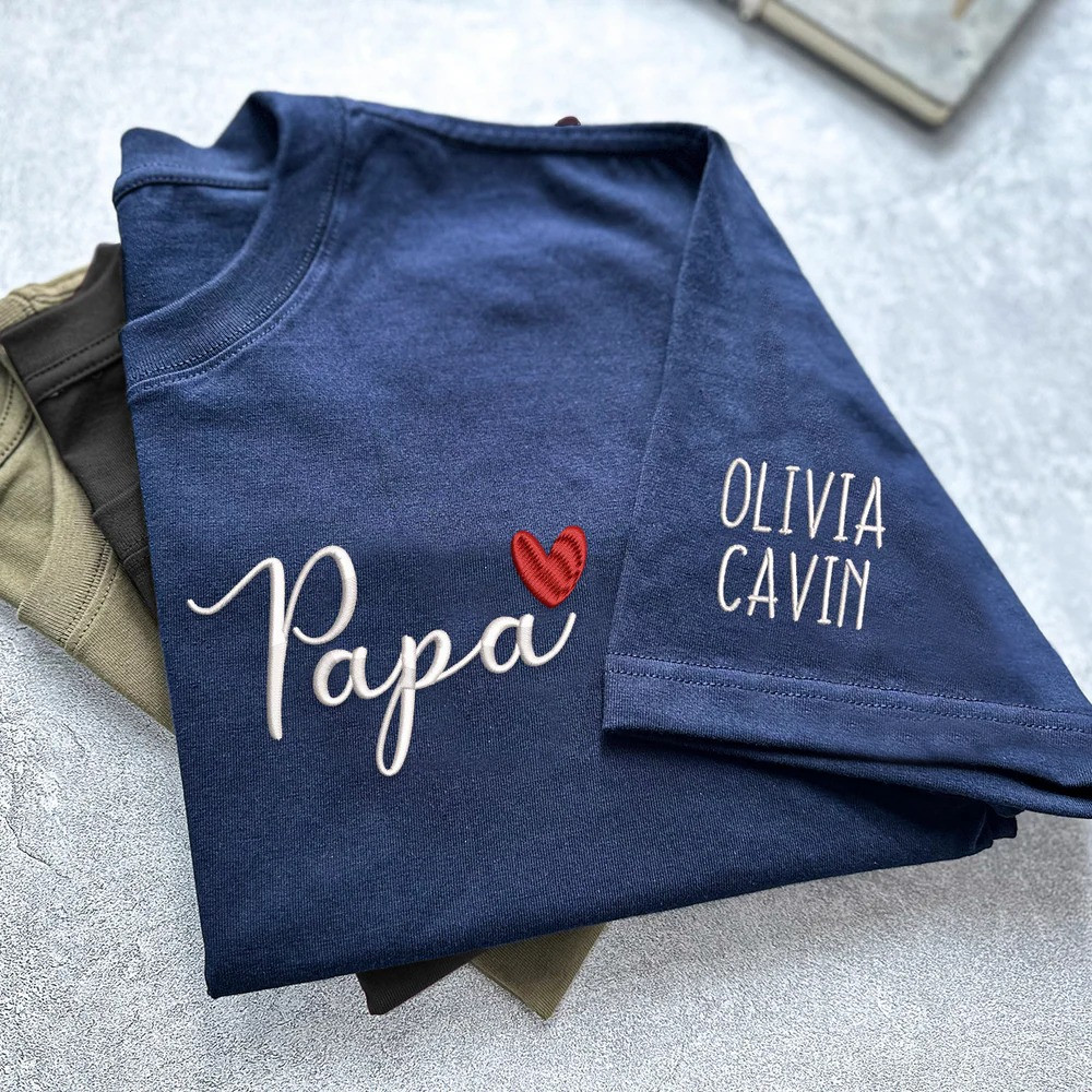 Personalized Papa T Shirt Script Heart Family Name Minimal Special Fathers Day Gift Ideas