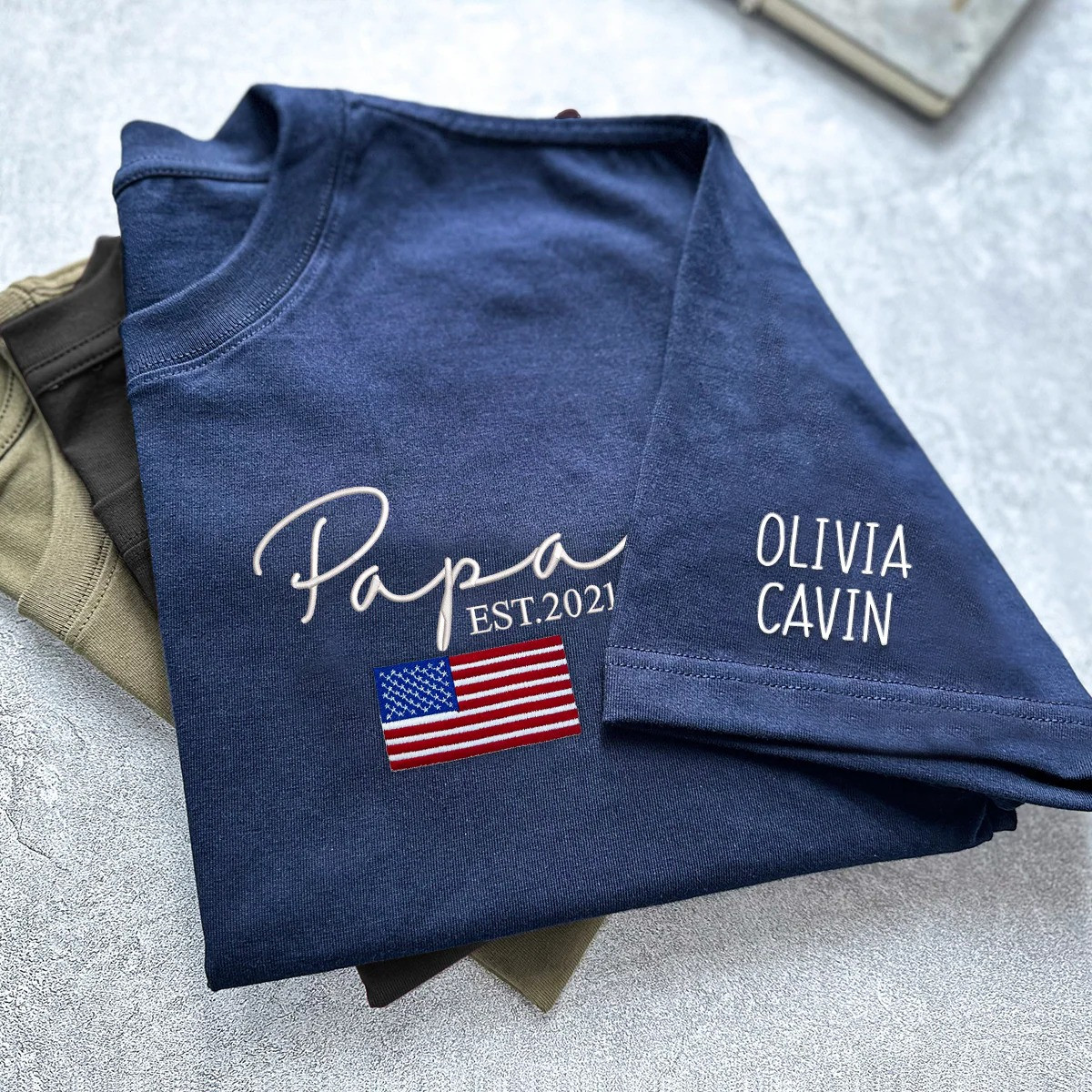 Personalized Papa T Shirt Script Name Flag Detail Family Special Fathers Day Gift Ideas