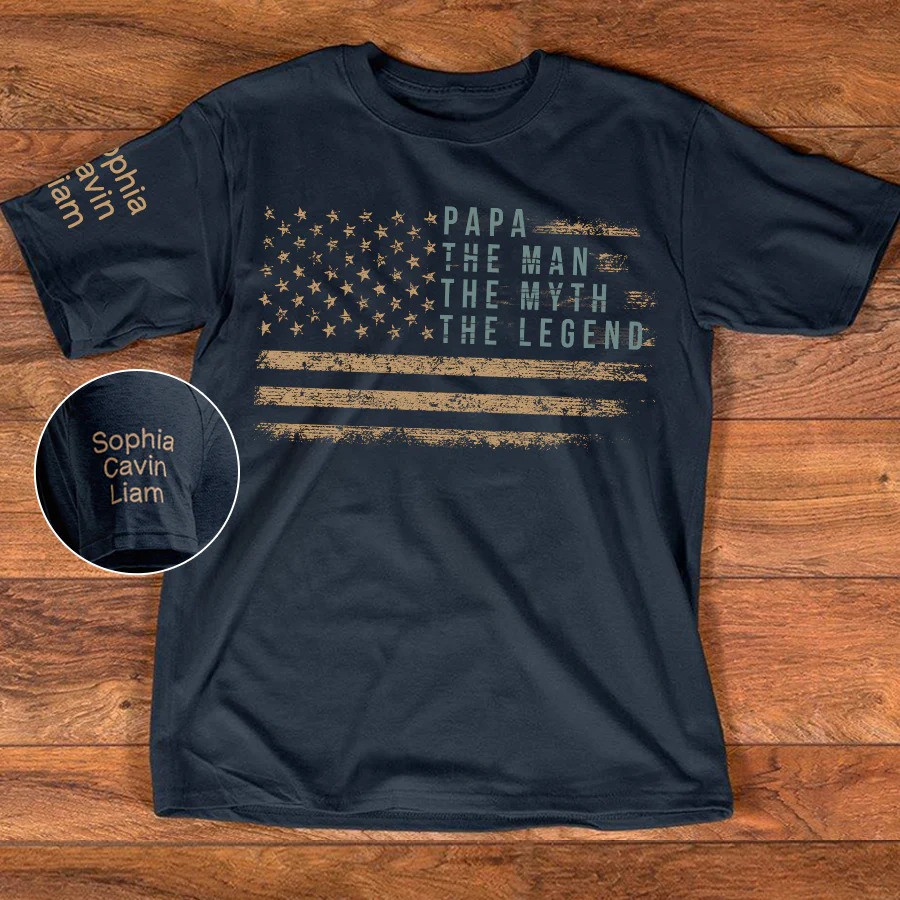 Personalized Papa T Shirt The Man The Myth The Legend Flag Style Fathers Day Gift