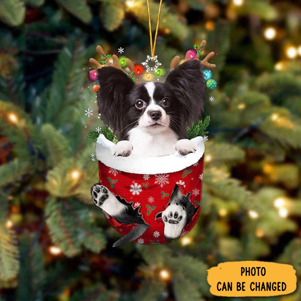Personalized Papillon In Snow Pocket Christmas Ornament Heartwarming Family Ornament Keepsake