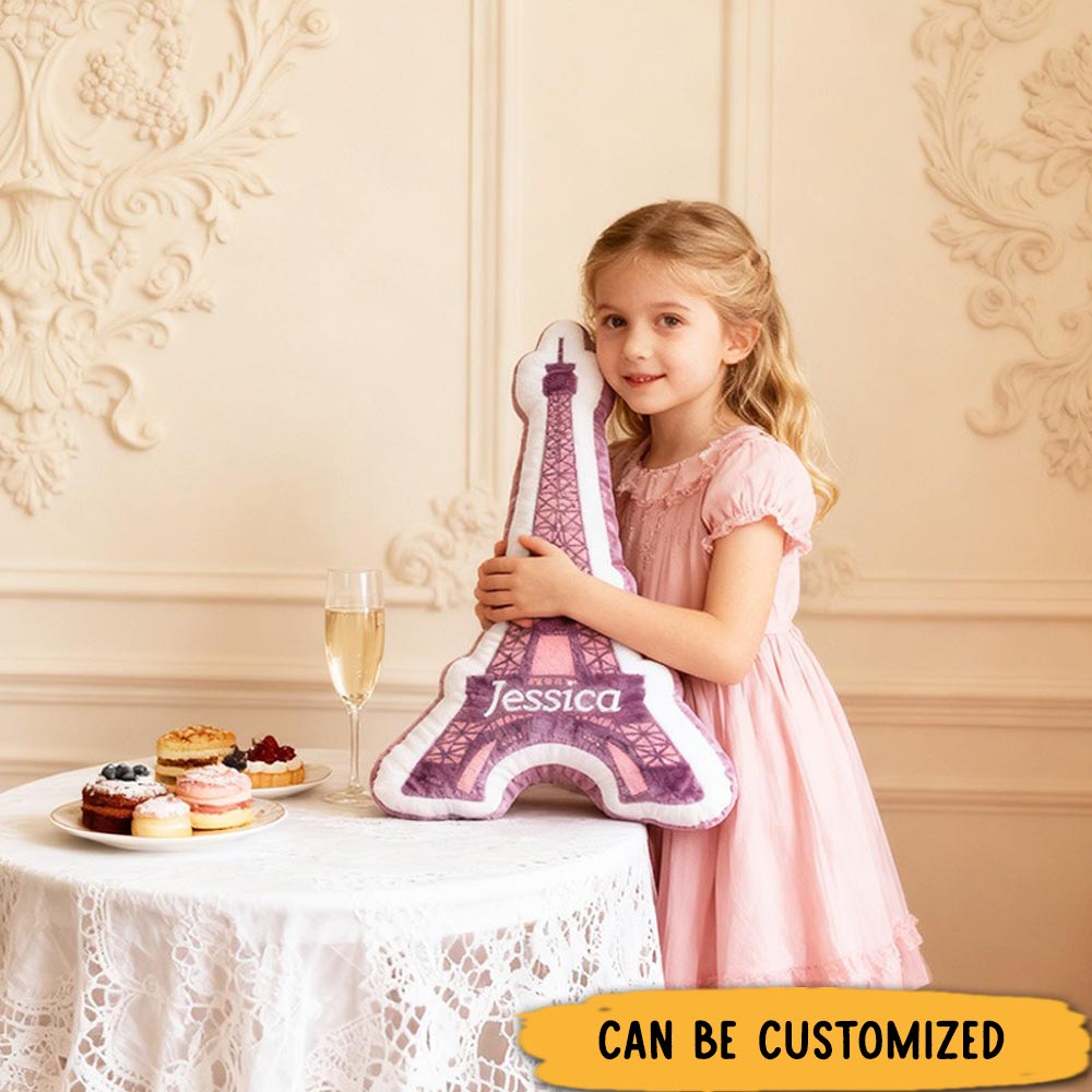 Personalized Paris Travel Pillow Graphic 3D Print Purple Eiffel Tower and Custom Name Pillow for Travel Lovers