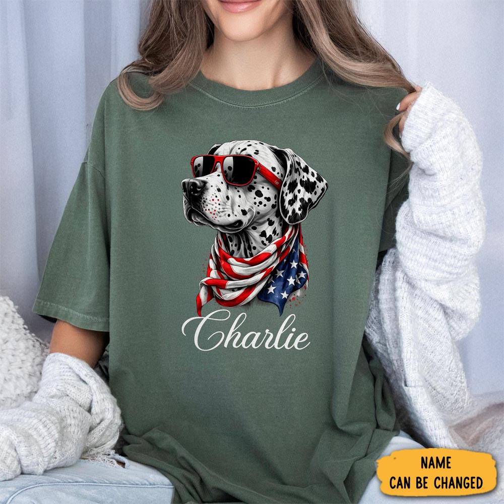 Personalized Patriotic American Dog T-Shirt Fourth Of July Clothes Women's Gift Ideas