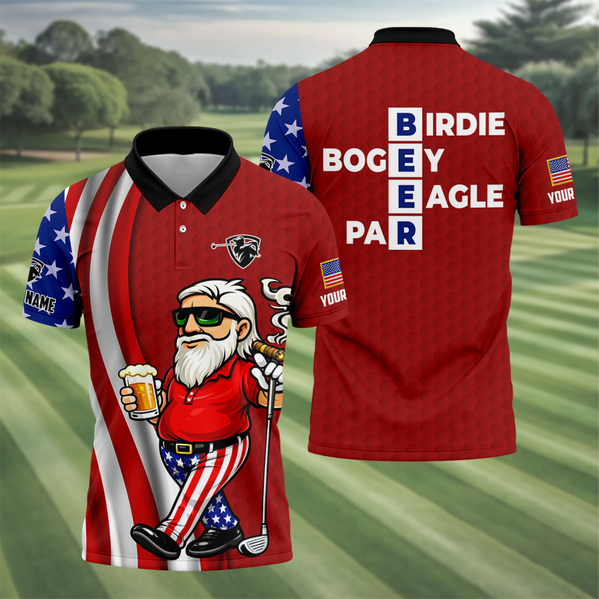 Personalized Patriotic Man Golf And Beer Funny 4th Of July Polo Shirt Best Golf Shirt Dad Gifts