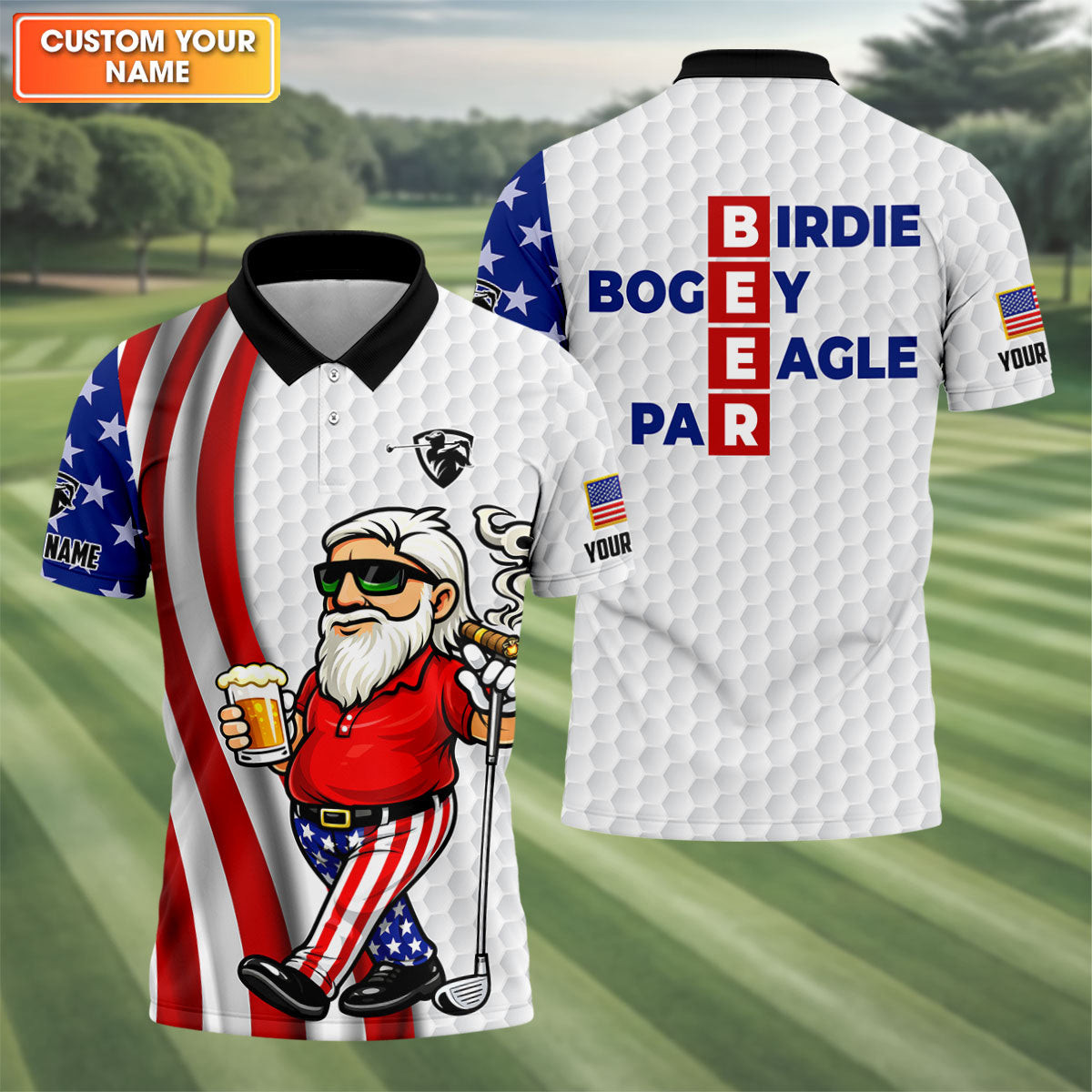 Personalized Patriotic Man Golf And Beer Funny 4th Of July Polo Shirt Best Golf Shirt Gift For Father