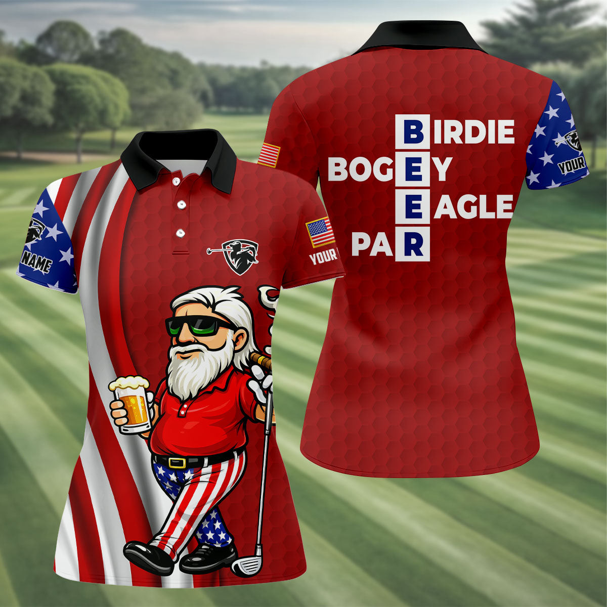 Personalized Patriotic Man Golf And Beer Funny 4th Of July Polo Shirt Golf Outfit Mother Birthday Gift