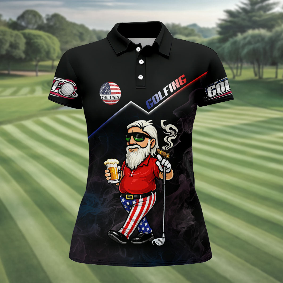 Personalized Patriotic Man Golf And Beer Golf Polo Shirt 4th Of July Golf Clothes Mother's Day Gift