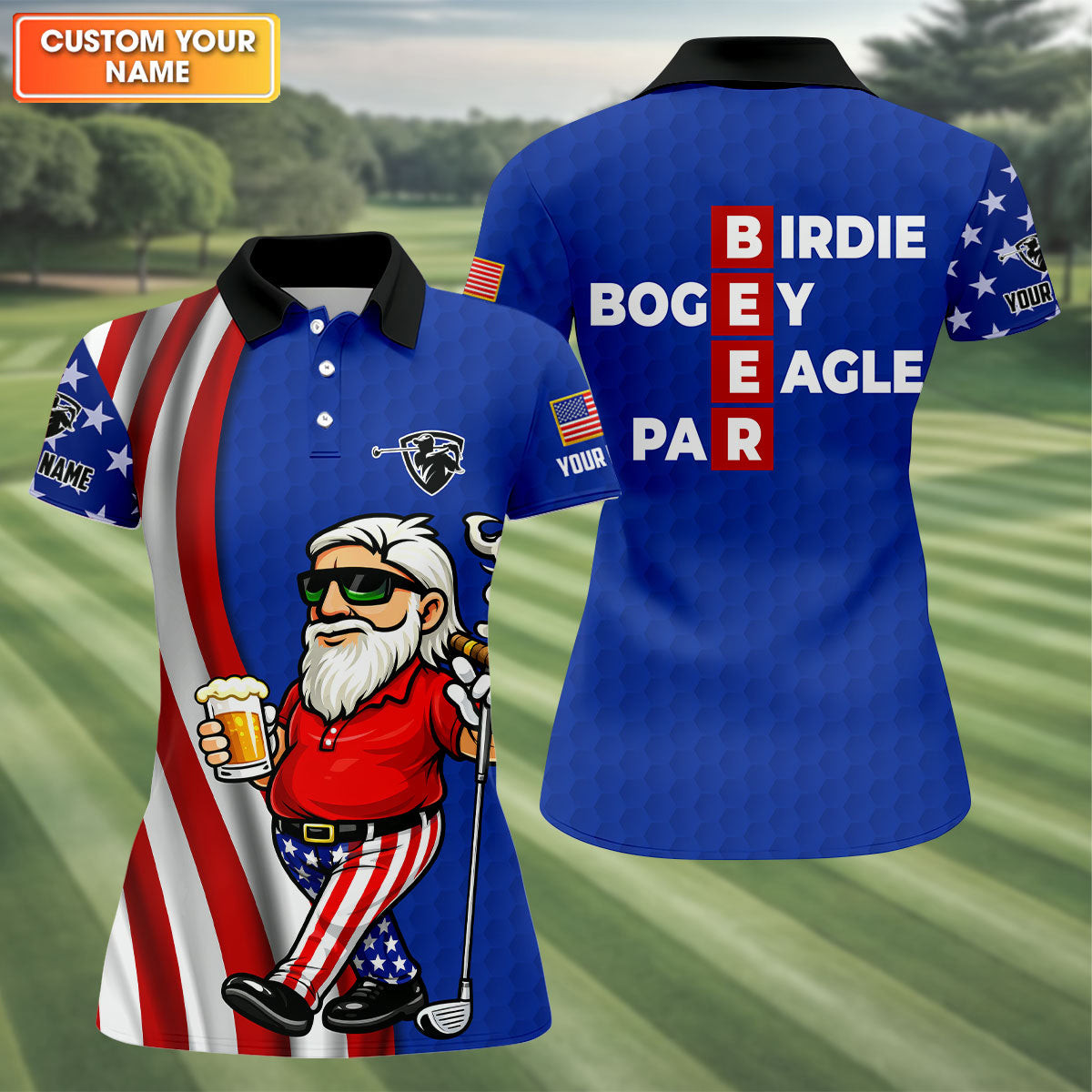 Personalized Patriotic Man Golf And Beer Golf Polo Shirt Best Golf Attire Present For Wife