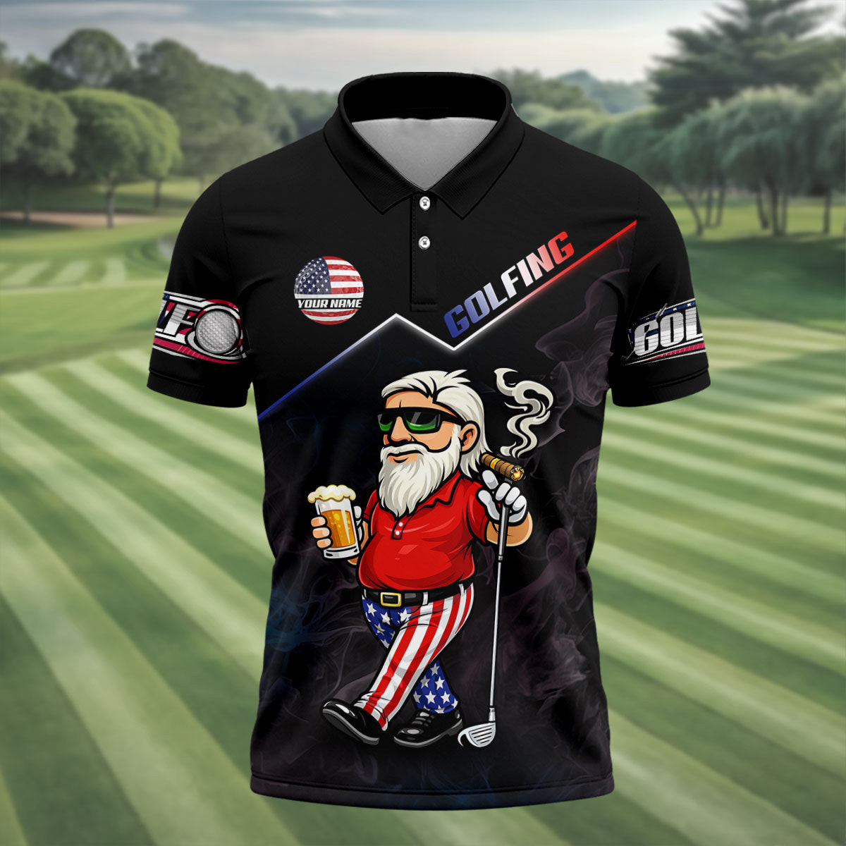 Personalized Patriotic Man Golf And Beer Polo Shirt Golf Clothes Gift For Father
