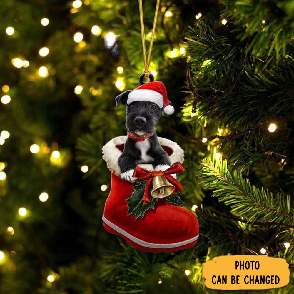Personalized Patterdale Terrier In Santa Boot Christmas Hanging Ornament Custom Christmas Ornament Gift Idea