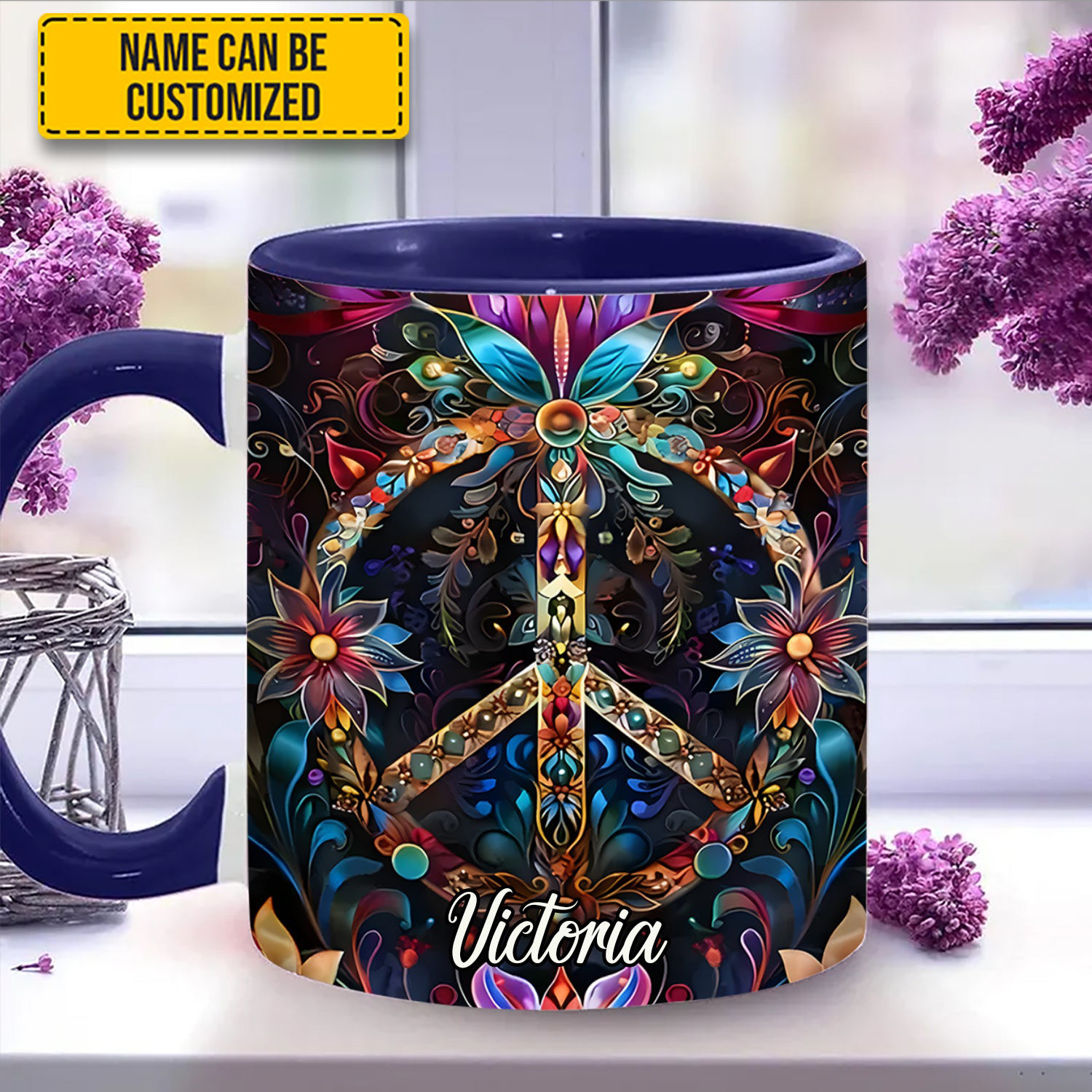 Personalized Peace Love Symbol Mug Hippie Design Coffee Mug Gifts For Peace Lovers