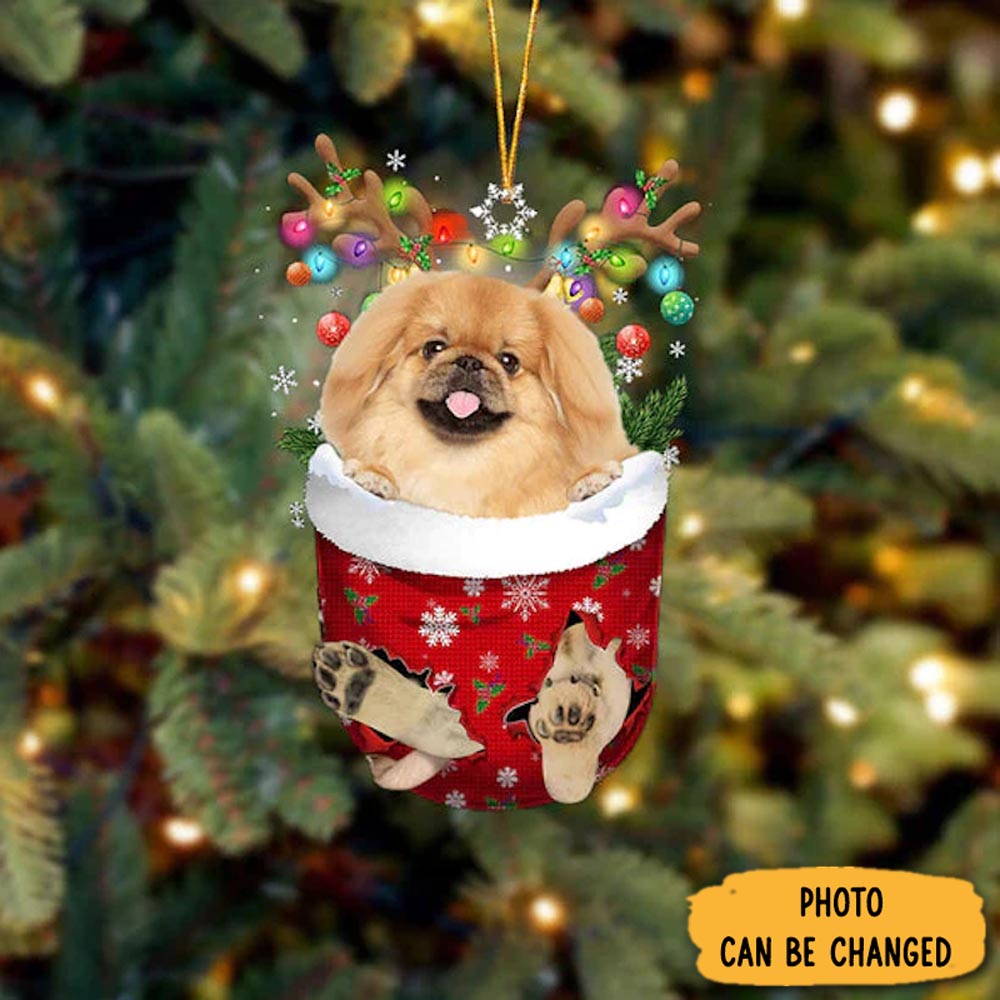 Personalized Pekingese In Snow Pocket Christmas Ornament Thoughtful Valentine Ornament Gift
