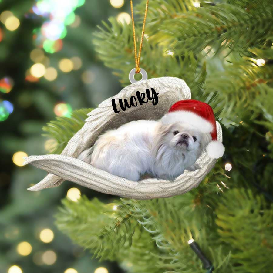 Personalized Pekingese Sleeping Angel Christmas Flat Acrylic Dog Ornament Memorial Dog Gift