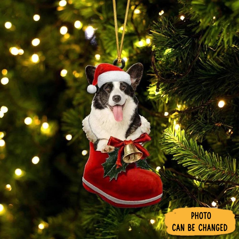 Personalized Pembroke Welsh Corgi Sable & White In Santa Boot Christmas Hanging Ornament Beautiful Graduation Ornament Gift