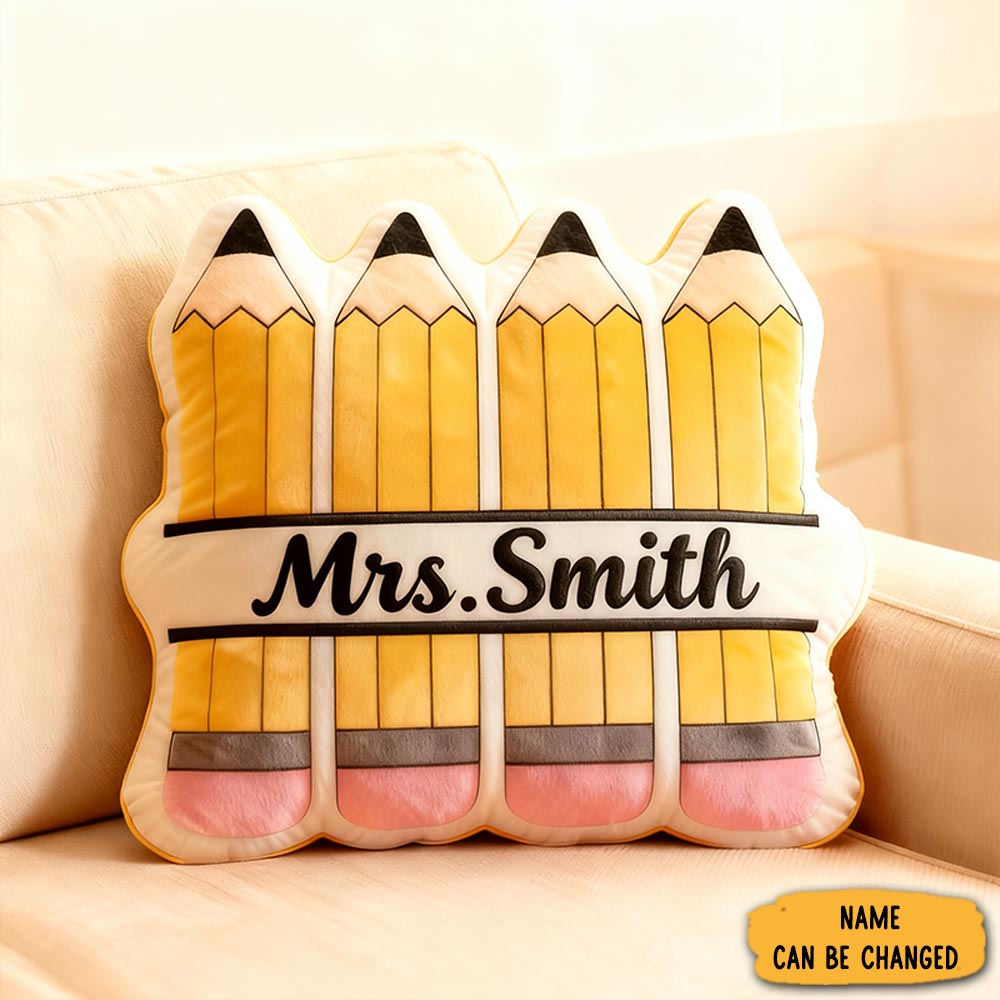 Personalized Pencil Shaped Teacher Pillow Custom Name Cushion Gift For Educators And Teachers