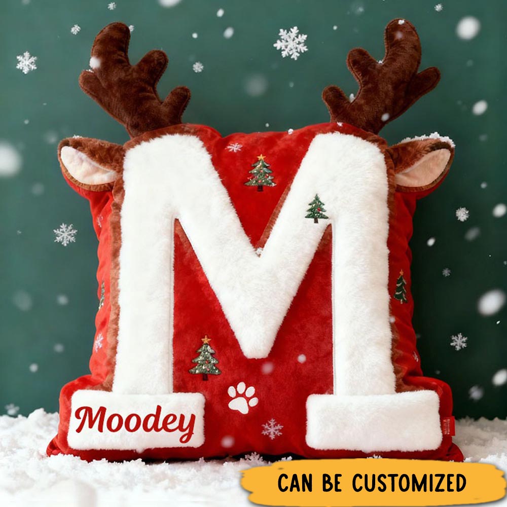 Personalized Pet Lover Antlers Christmas Tree Letter Pillow with Custom Name Graphic 3D Print