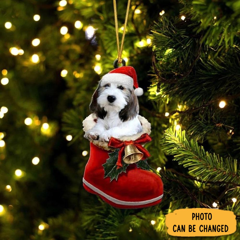 Personalized Petit Basset Griffon Vendcen In Santa Boot Christmas Hanging Ornament Unique Ornament Gift For Friends