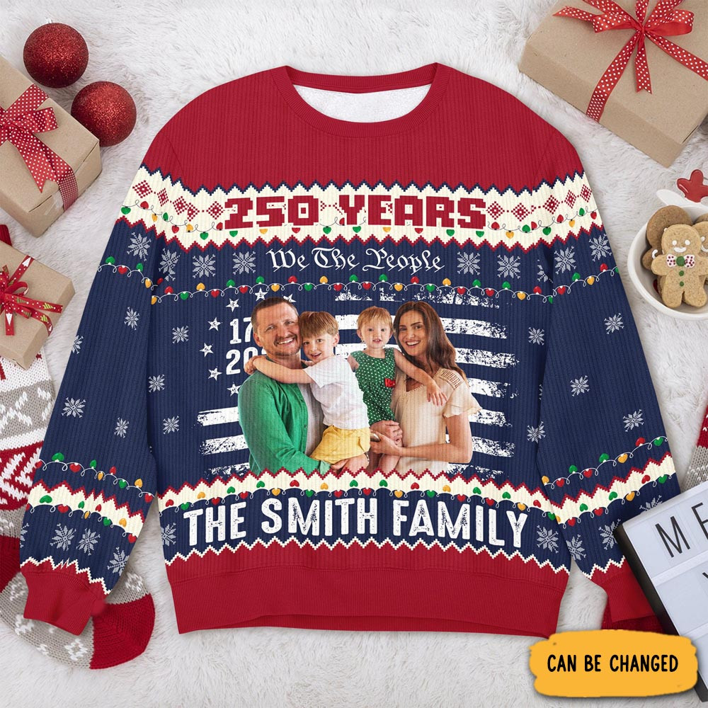 Personalized Photo 250 Years Usa Ugly Christmas Sweater 250th Birthday 1776 Clothing