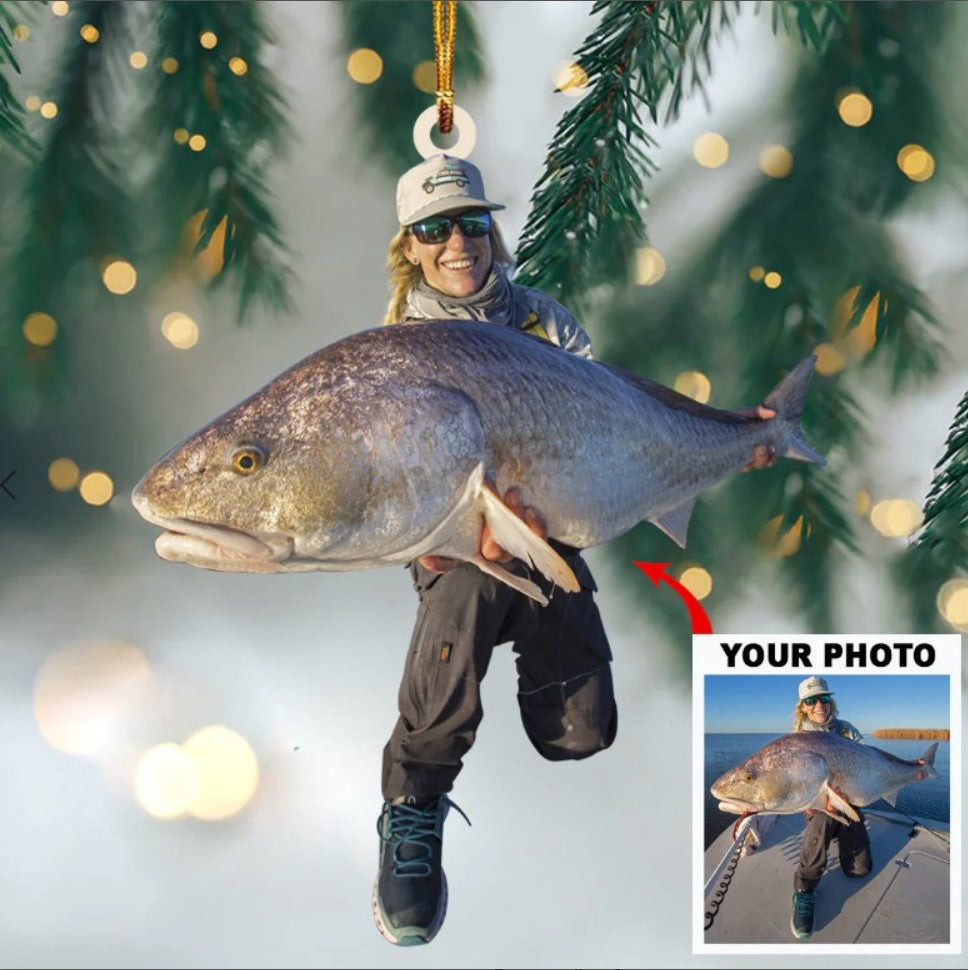 Personalized Photo Acrylic Christmas Ornament Gift For Fishing Lover