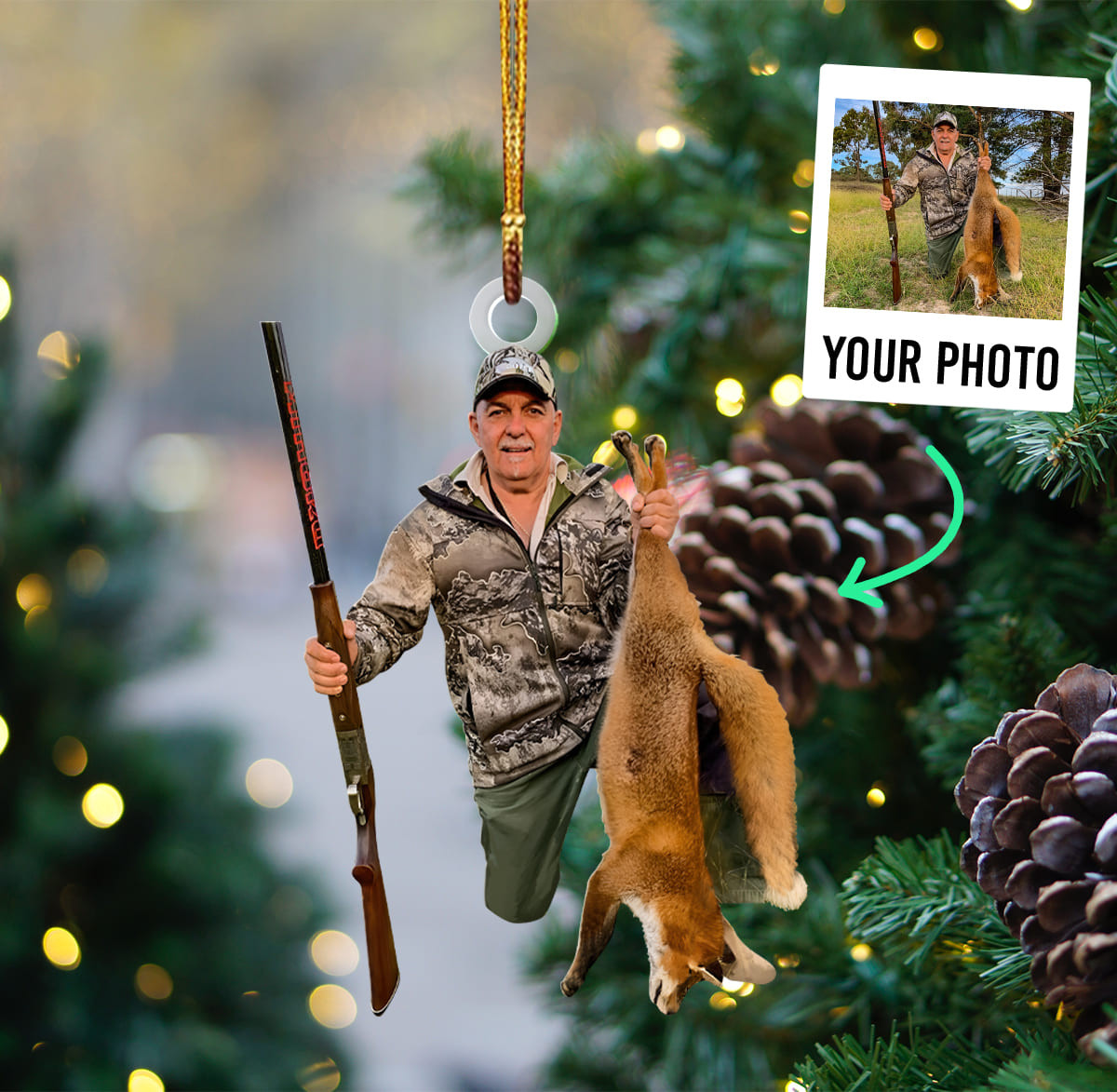 Personalized Photo Acrylic Christmas Ornament Gift For Fox Hunting Lover