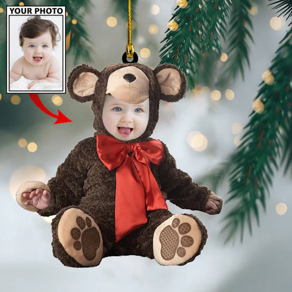 Personalized Photo Baby Bear Christmas Ornament Holiday Decor Funny Secret Santa Gifts