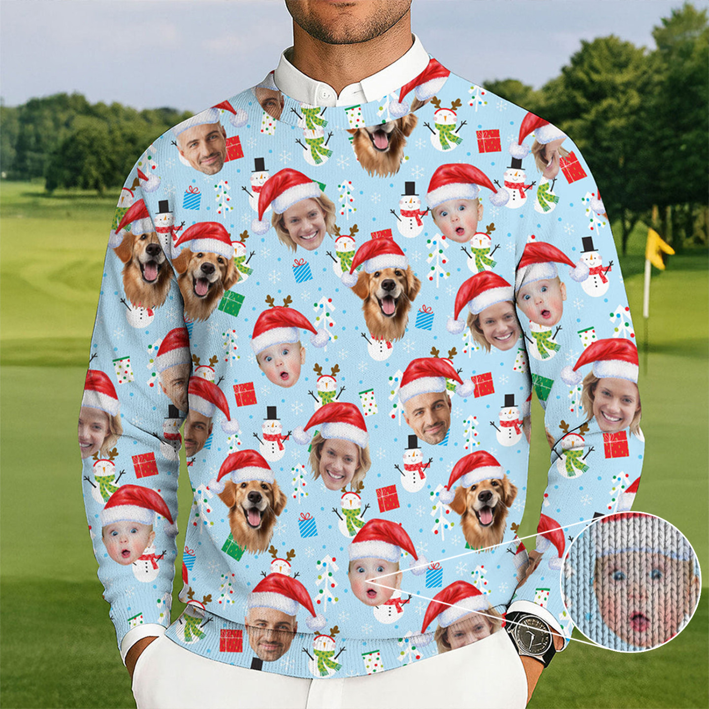 Personalized Photo Baby Face Golf Ugly Christmas Sweater Golf Player Gift Ideas