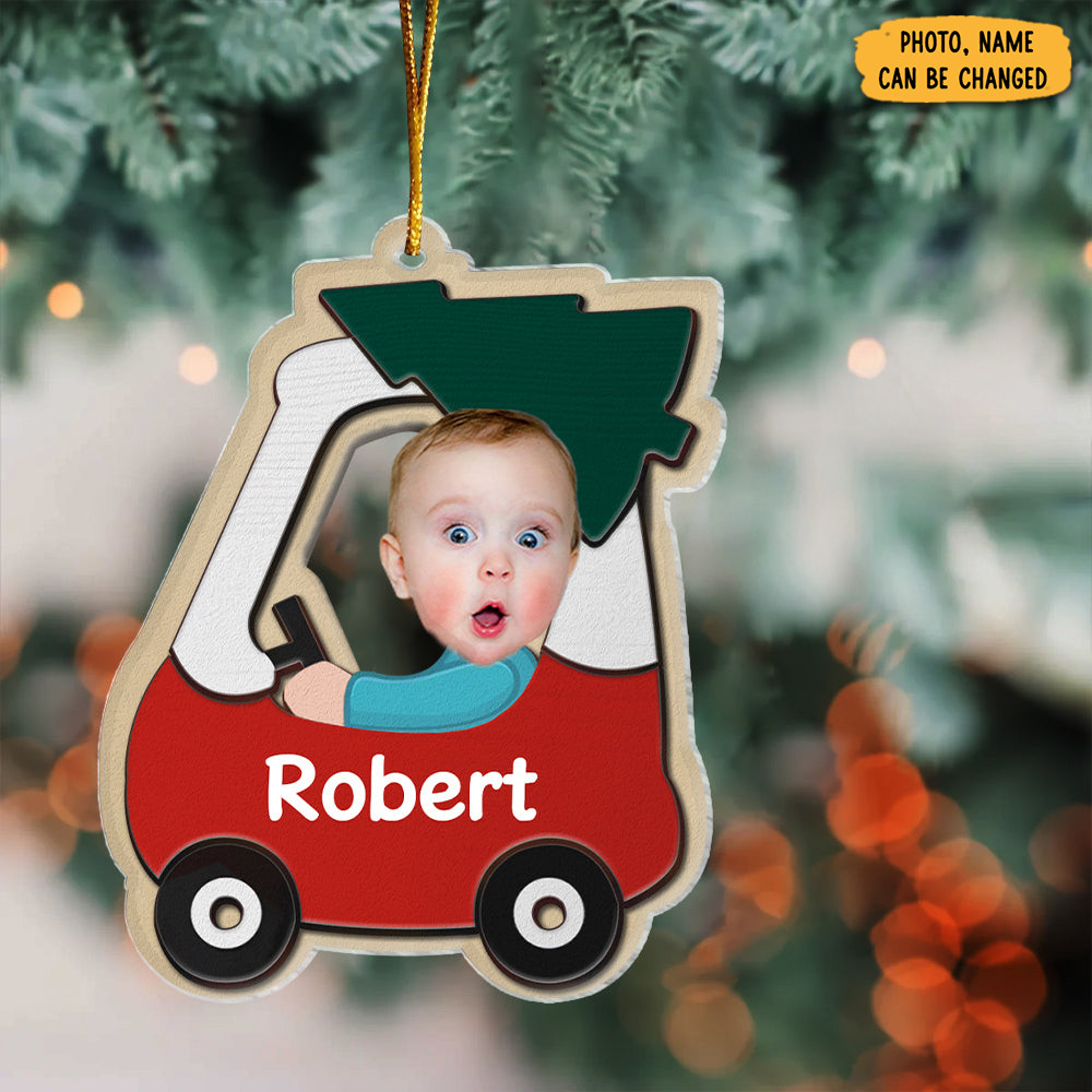 Personalized Photo Baby Riding Cozy Coupe Christmas Ornament Winter Decor Baby Christmas Gifts