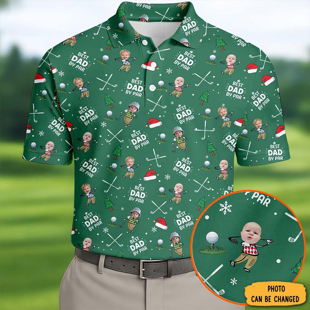 Personalized Photo Best Dad By Far Christmas Polo Shirt Golf Shirt Xmas Gifts For Father