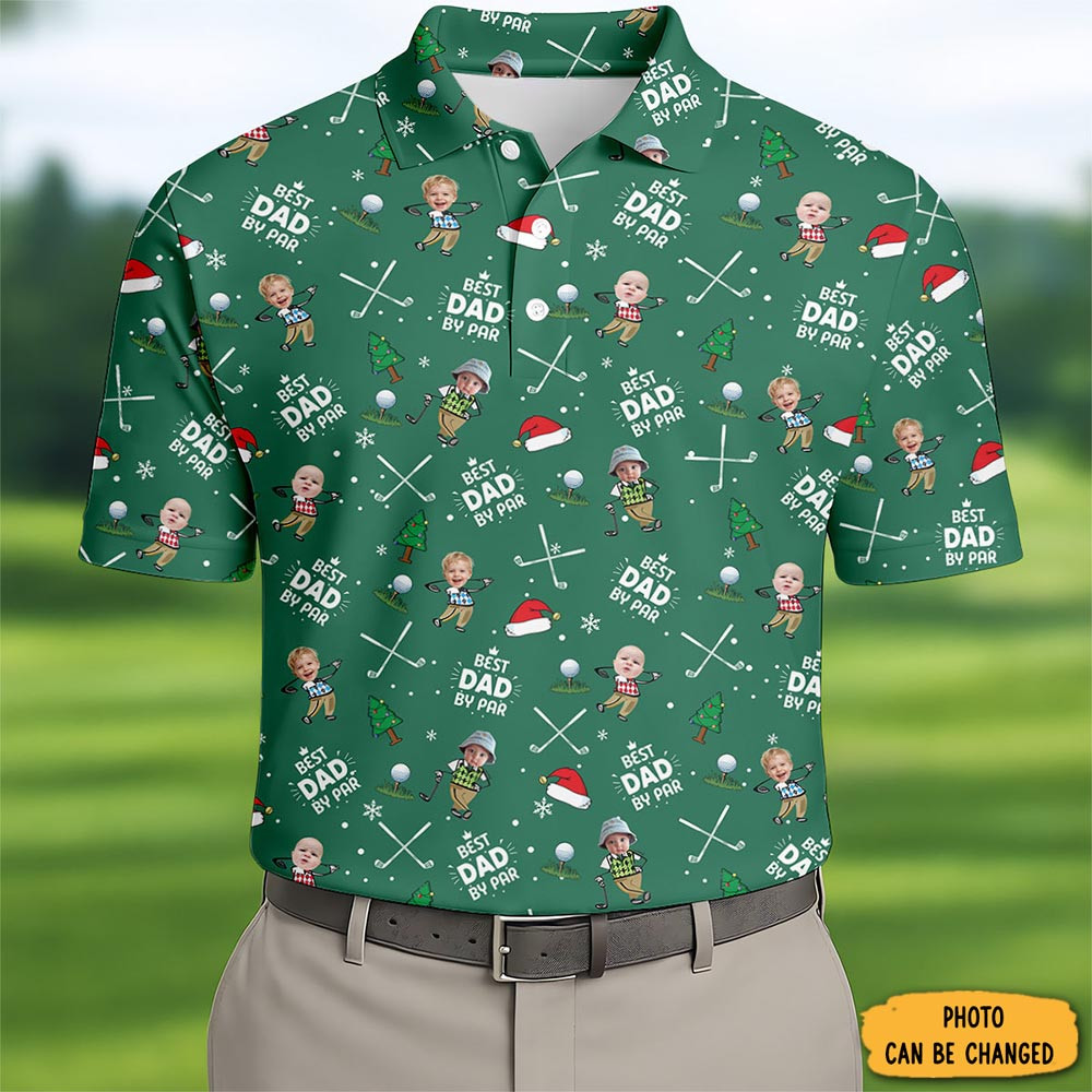 Personalized Photo Best Dad By Far Christmas Polo Shirt Xmas Wear Golf Gifts For Father