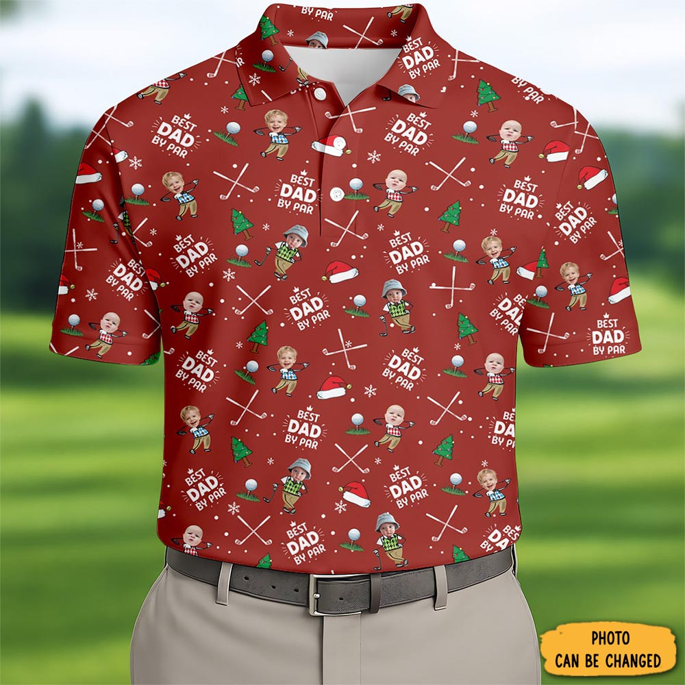 Personalized Photo Best Dad Christmas Polo Shirt Holiday Clothing Golf Themed Christmas Gifts