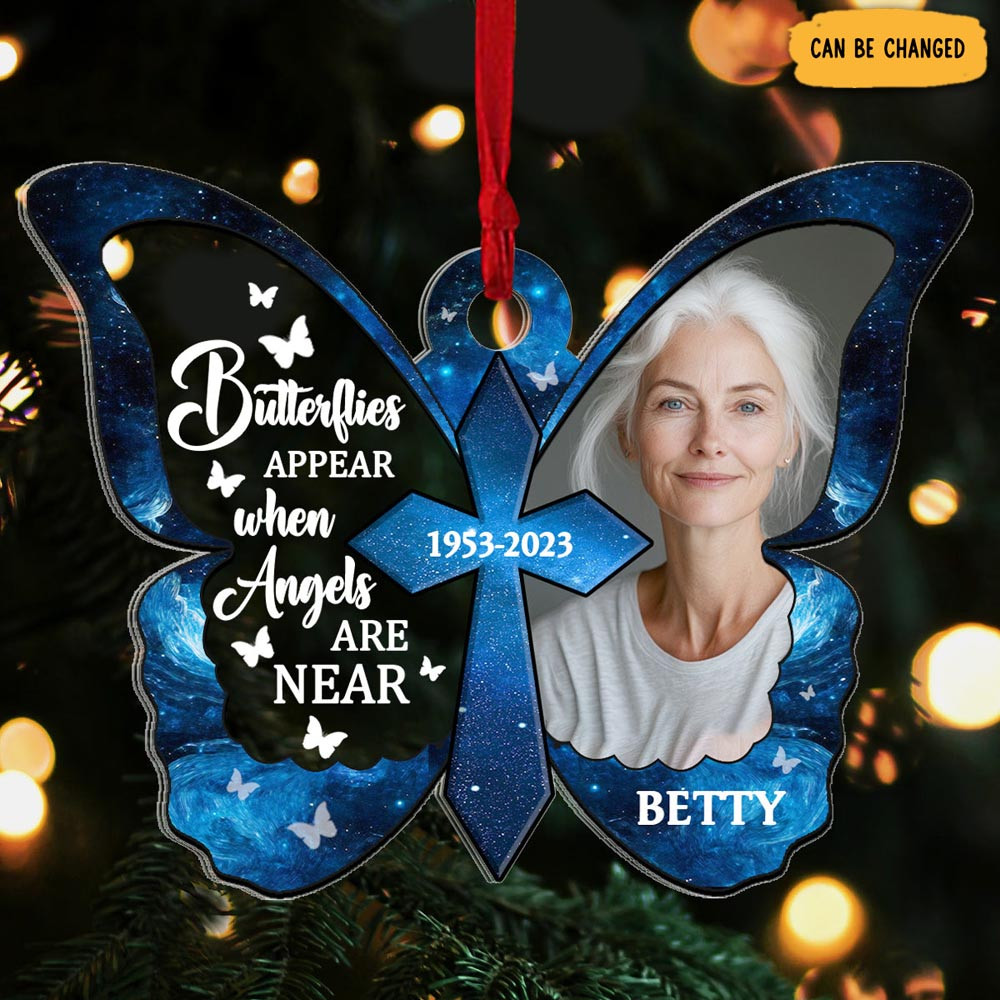 Personalized Photo Butterflies Appear When Angels Are Near Christmas Ornament Memorial Gifts