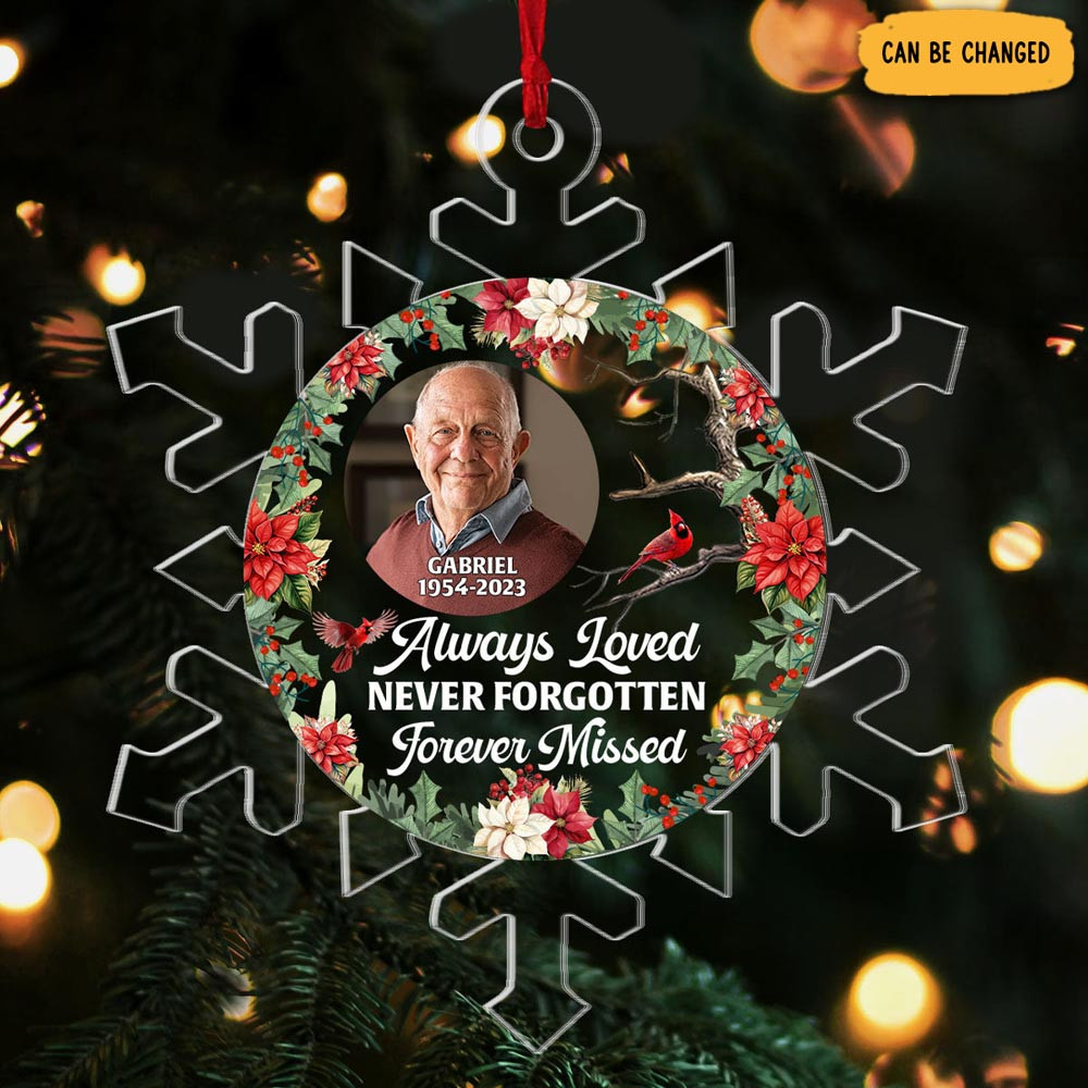 Personalized Photo Cardinal Always Loved Never Forgotten Christmas Ornament Memorial Gift