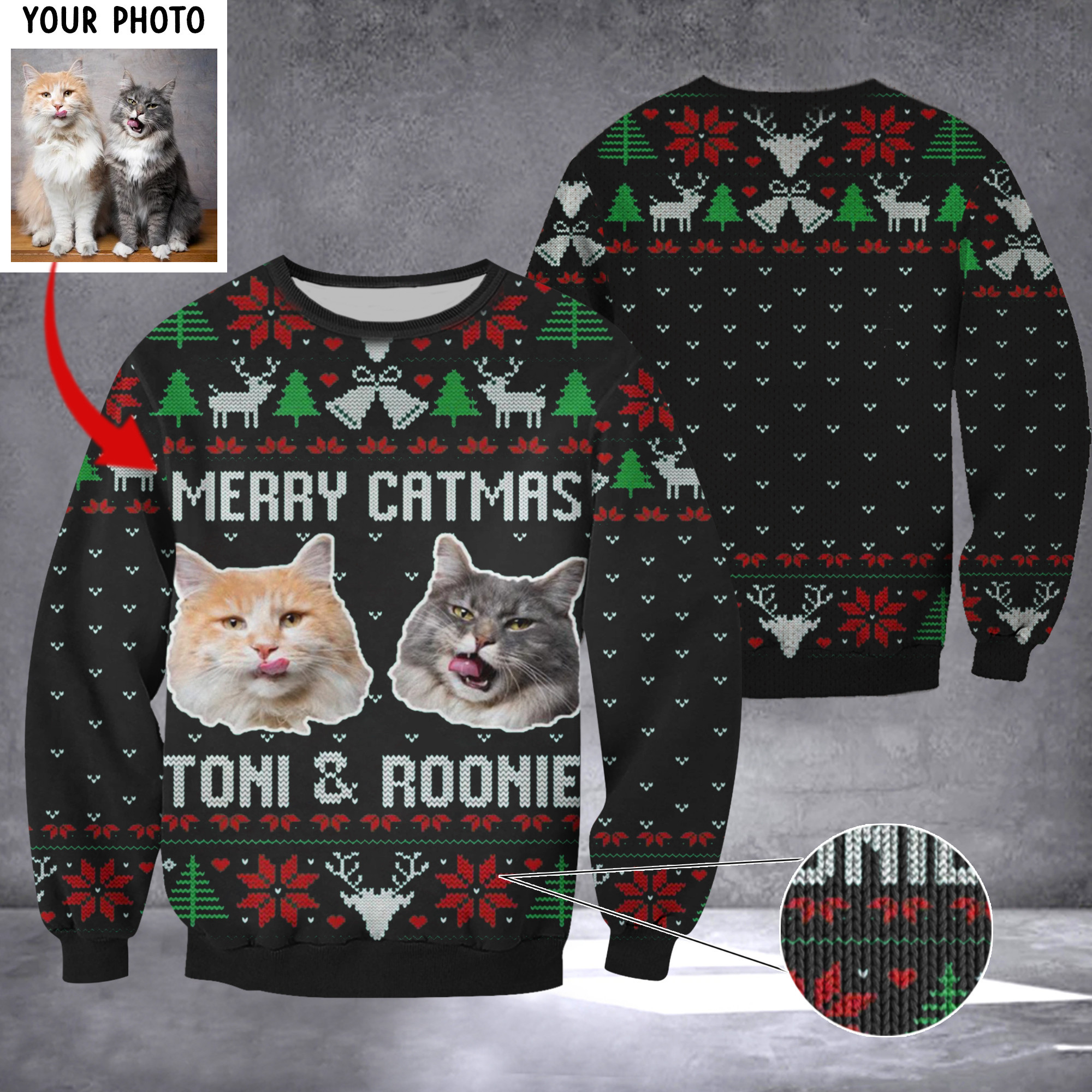Personalized Photo Cats Merry Catmas Sweater Custom Cat Ugly Christmas Sweater Men Women