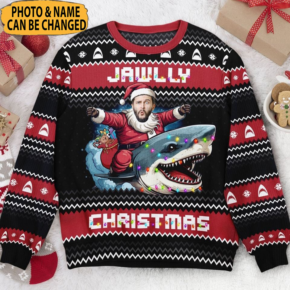 Personalized Photo Christmas For Shark Lovers Ugly Sweater Funny Xmas Sweater Him Gifts